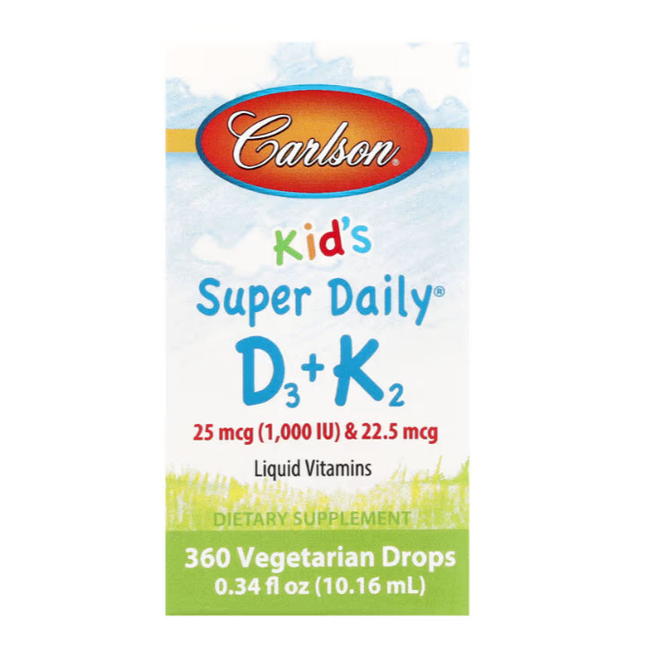 LowCostPh | Carlson, Kid's, Super Daily D3+K2, 25 mcg (1,000 IU) & 22.5 mcg, 0.34 fl oz (10.16 ml)