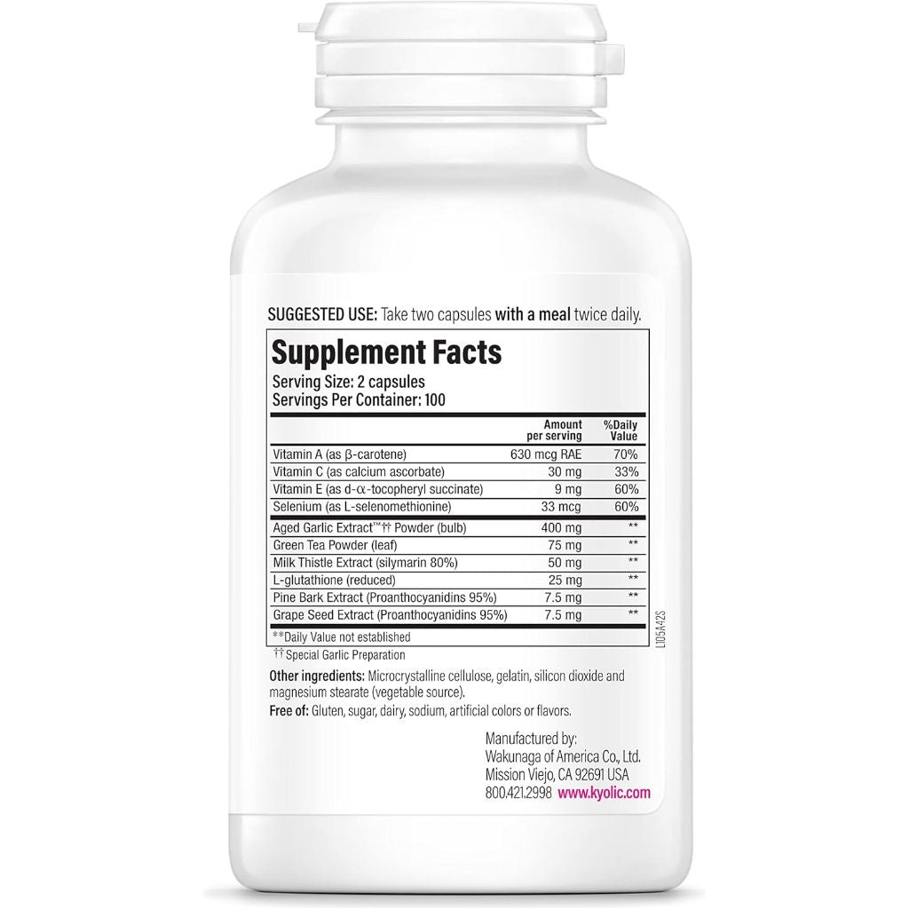 LowCostPh | Kyolic, Aged Garlic Extract, Detox & Anti-Aging, Formula 105, 200 Capsules