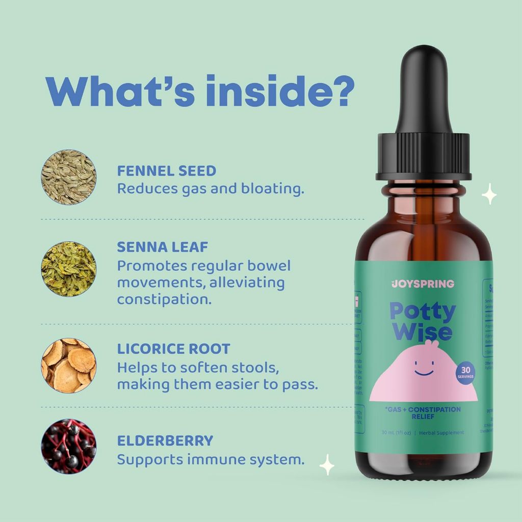 LowCostPh | JoySpring, Potty Wise, 1 fl oz (30 ml), Gas + Constipation Relief, Digestive Comfort