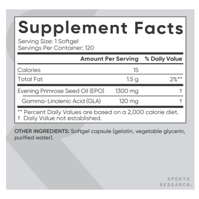 LowCost PH| Sports Research, Evening Primrose, 1,300 mg, from Cold Pressed Oil 120 Softgels