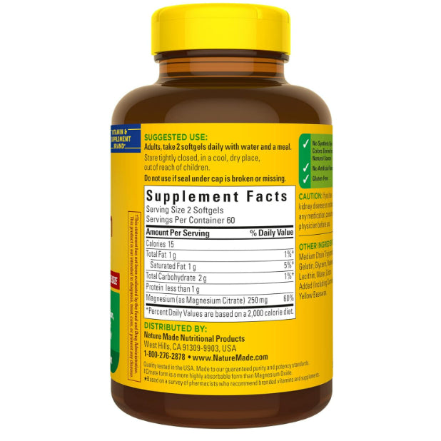 LowCostPH | Nature Made, Magnesium Citrate, 250 mg,120 Softgels 125 per sg Muscle,Nerve,Bone & Heart