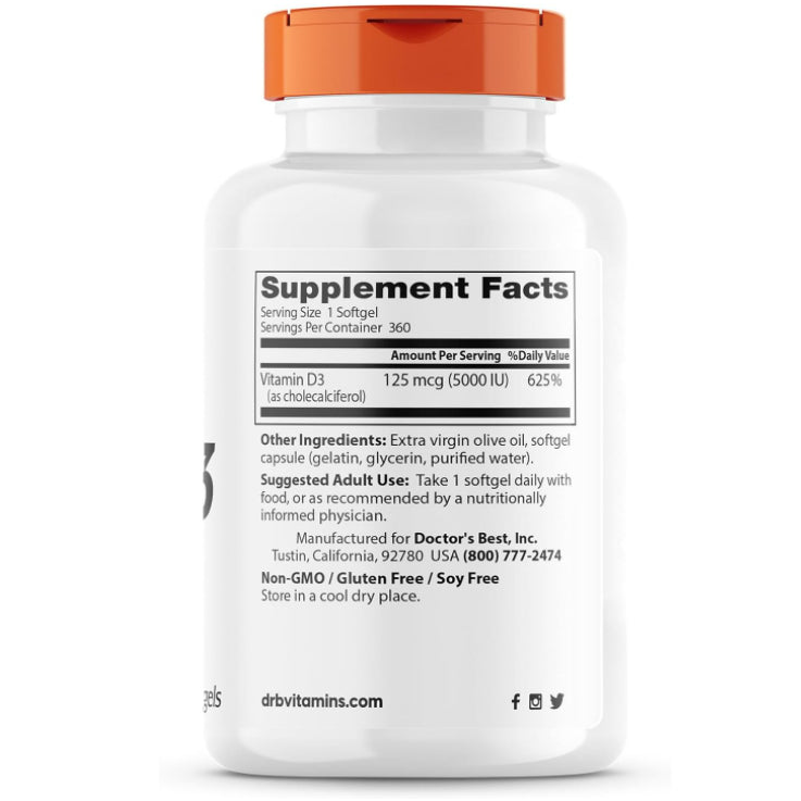 LowCostPh | Doctor's Best, Vitamin D3, 50 mcg, 25 mcg, 125mcg, Support Immune, Heart and Bone Health