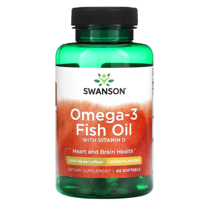 LowCostPH| Swanson, Omega-3 Fish Oil with Vitamin D, Lemon, 1,000 mg, 60 Softgels
