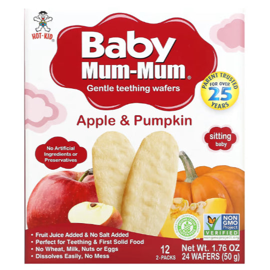 NaturalSolutions | Hot Kid, Baby Mum-Mum, Gentle Teething Wafers Organic Super Teethers, Berry,Apple