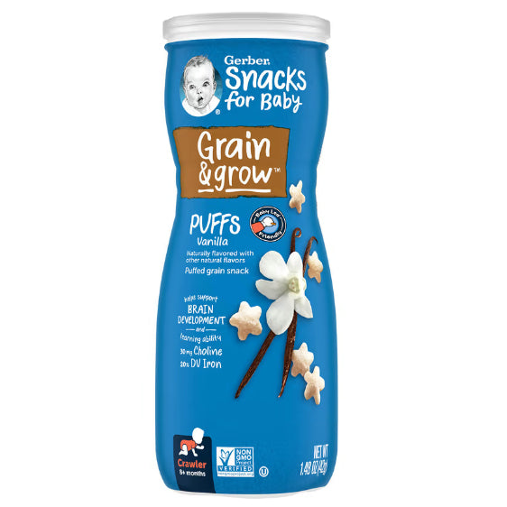 NaturalSolutions | Gerber, Snacks for Baby, Grain & Grow, Puffs, Puffed Grain Snack, 8+ Months, 42g