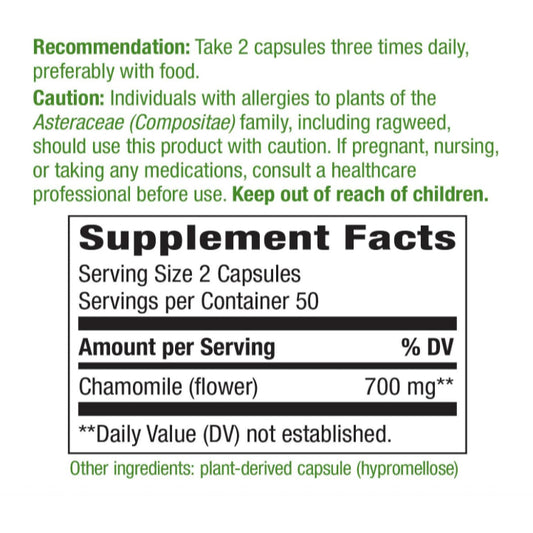 LowCost PH| Nature's Way, Chamomile Flower, 700 mg, 100 Vegan Capsules (350 mg per Capsule)