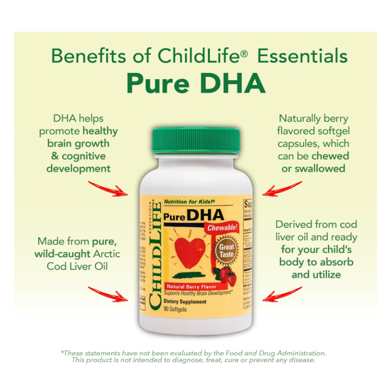 LowCost PH| ChildLife Essentials, Pure DHA, Natural Berry, 90 Chewables, for Toddlers, Gluten Free