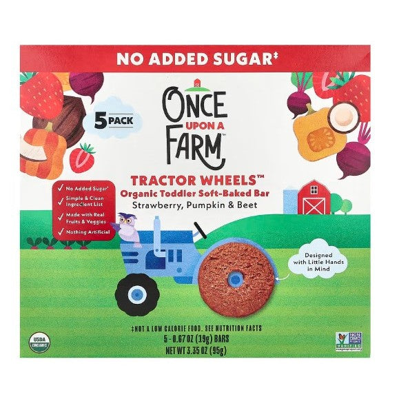 LittleSunshine | Once Upon A Farm, Organic Toddler Soft-Baked Bar, Tractor Wheels, Strawberry, Apple