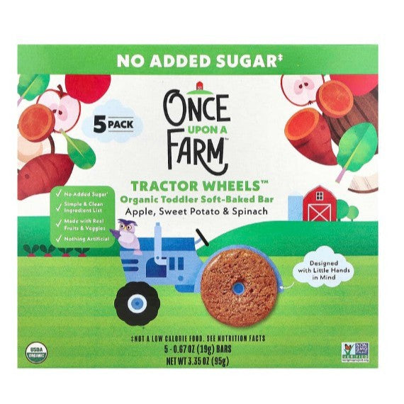 LittleSunshine | Once Upon A Farm, Organic Toddler Soft-Baked Bar, Tractor Wheels, Strawberry, Apple