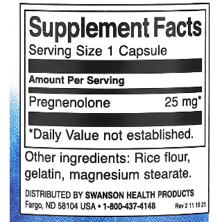 LowCost PH| Swanson, Pregnenolone, High Potency, 25 mg, 60 Capsules