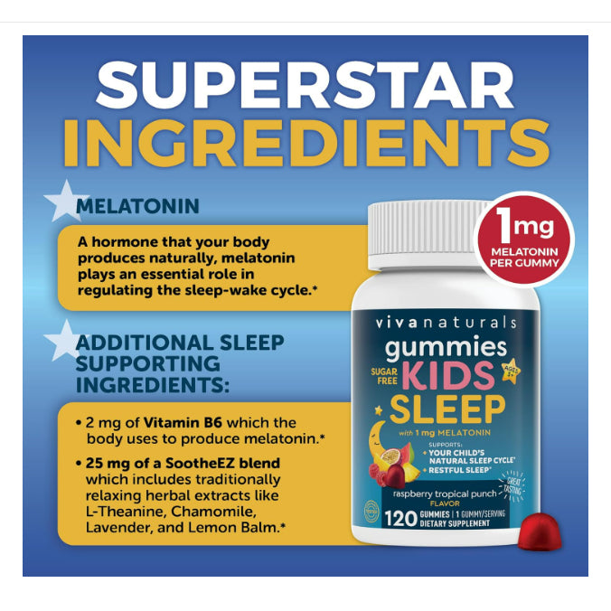 LowCost PH| Kids Sleep Gummies with Melatonin 1 mg - Vegan, Gluten and Sugar-Free Chewables 3yrs+