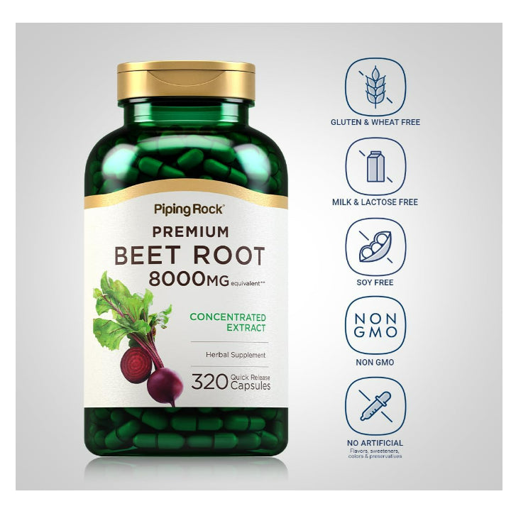 LowCost PH| Piping Rock Beet Root Powder Capsules 8000mg | 320 Caps | Concentrated Extract | Herbal