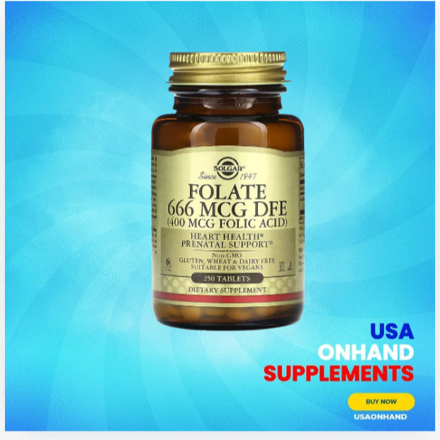 USA Onhand | Solgar, Folate, 1,333 mcg DFE, 400 mcg, Folate as Metafolin, Support Heart Health