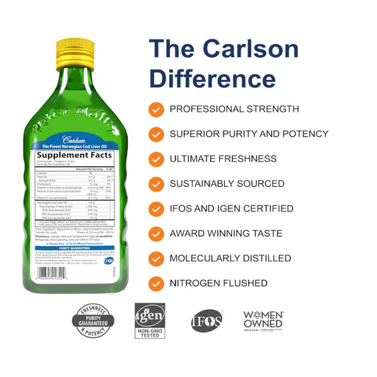 LowCostPH | Carlson, Wild Norwegian, Cod Liver Oil, Natural Lemon , 16.9 fl oz (500 ml)