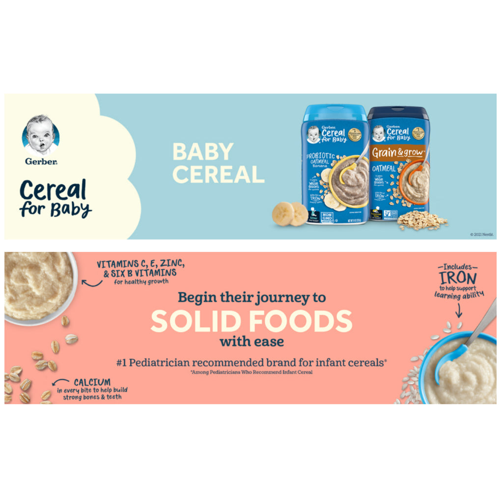 Low Cost PH | Gerber Cereal for Baby, Grain & Grow, 1st & 2nd Foods, Oatmeal, Banana, Strawberry