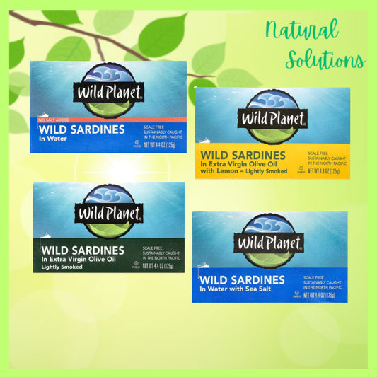 NaturalSolutions | Wild Planet, Sardines In Water, No Salt Added, Extra Virgin Olive Oil, Sea Salt