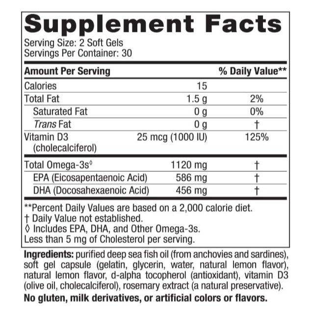 LowCostPH| Nordic Naturals, Ultimate Omega 2X w/ Vit D3, Lemon,1120mg Omega-3+1000 IU Vit D3 60minis