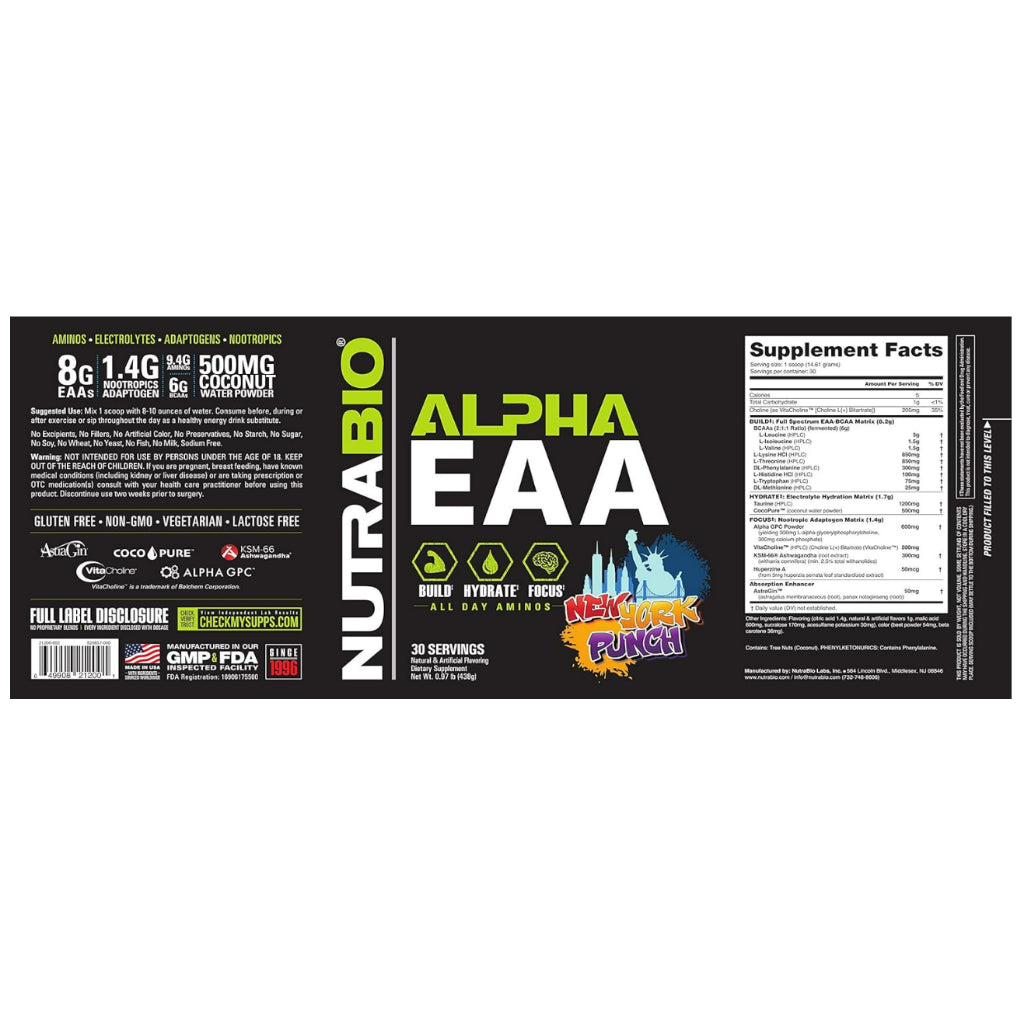 USA Onhand | NutraBio, Alpha EAA, Hydration & Focus Recovery New York Punch ( Amino Acids )