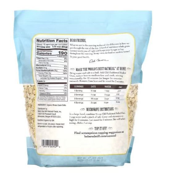 LowCostPh | Bob's Red Mill Organic Old Fashioned Rolled Oats 907g, Non GMO Project Verified