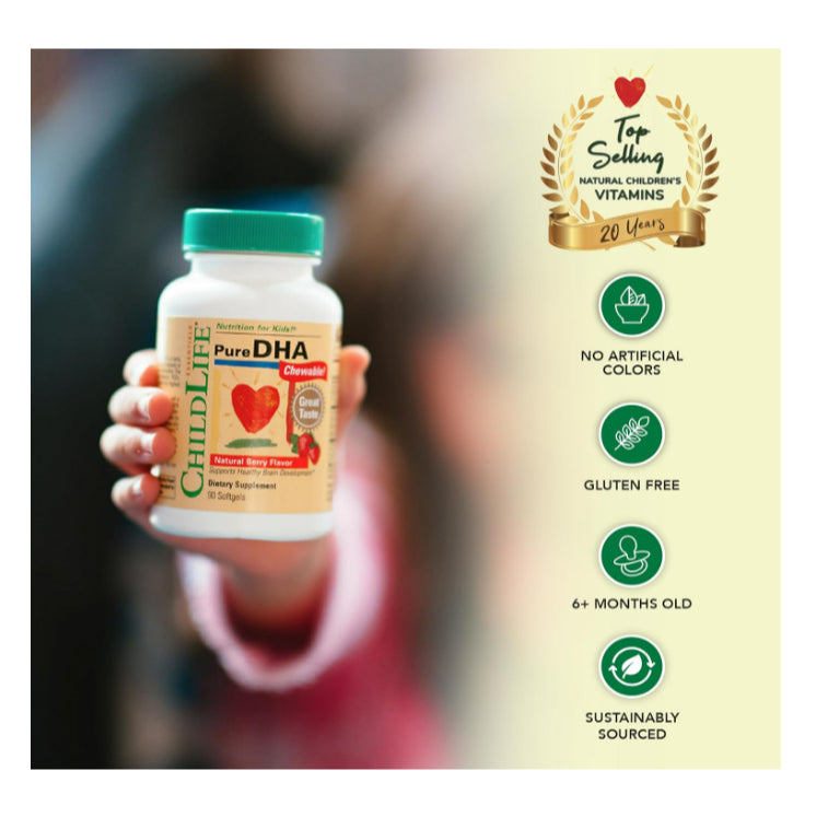 LowCost PH| ChildLife Essentials, Pure DHA, Natural Berry, 90 Chewables, for Toddlers, Gluten Free
