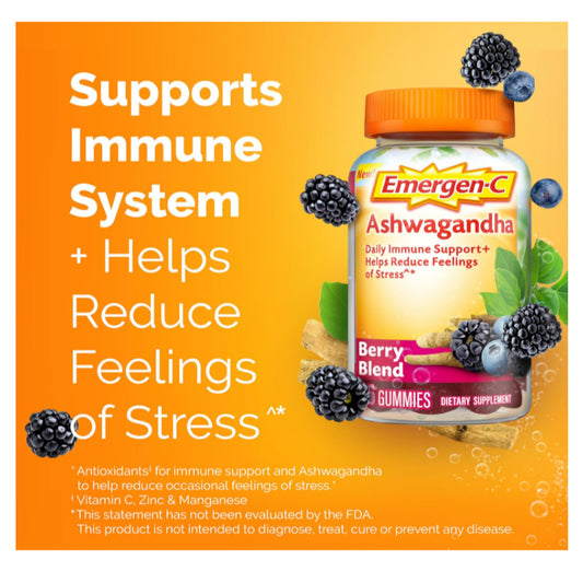 LowCostPH | Emergen-C Vitamin C and Ashwagandha Gummies, Immune Support, Berry Blend 30 gummies