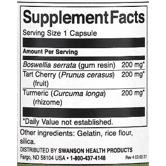 LowCost PH| Swanson, Full Spectrum, Turmeric, Boswellia & Tart Cherry, 60 Capsules