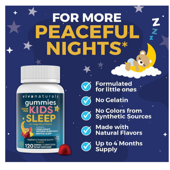 LowCost PH| Kids Sleep Gummies with Melatonin 1 mg - Vegan, Gluten and Sugar-Free Chewables 3yrs+