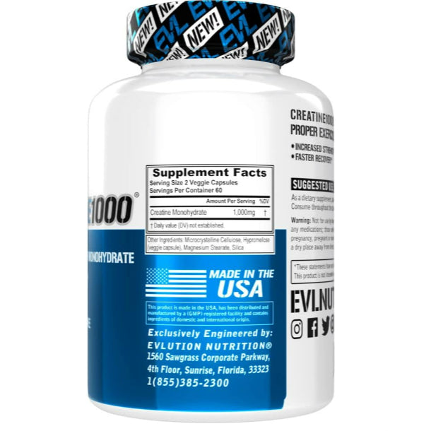LowCost PH| Pure Creatine Monohydrate Capsules 1000mg - Evlution Nutrition Pre & Post Workout Recove