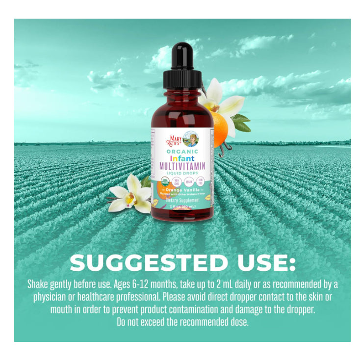 USAOnhand| MaryRuth's, Organic Infant Multivitamin Liquid Drops, Iron Free, 6-12 Months, Orange Vani