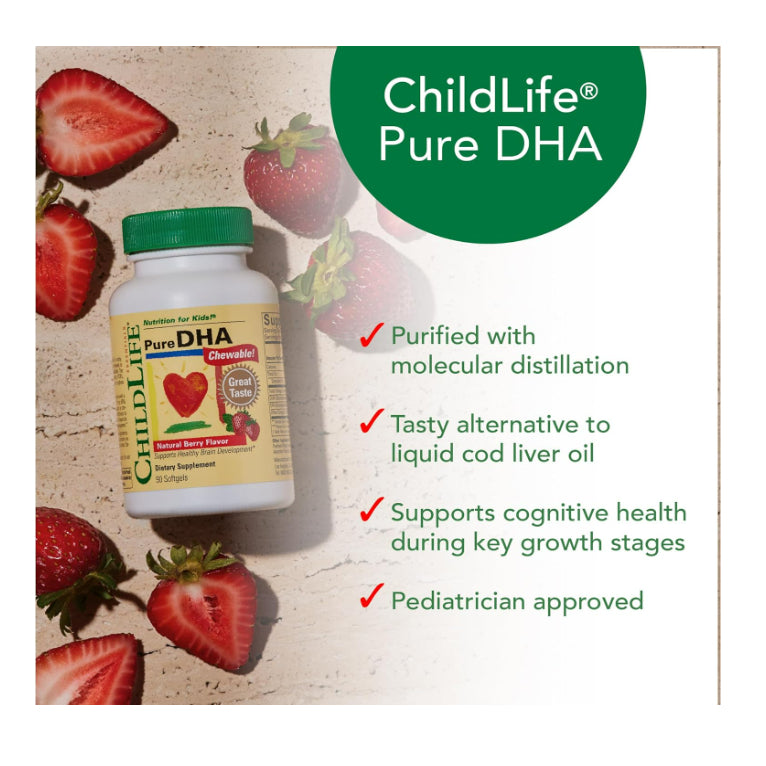 LowCost PH| ChildLife Essentials, Pure DHA, Natural Berry, 90 Chewables, for Toddlers, Gluten Free