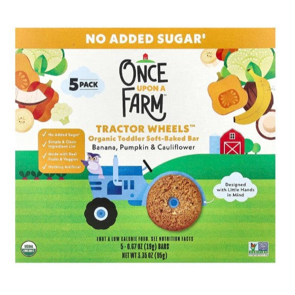 LittleSunshine | Once Upon A Farm, Organic Toddler Soft-Baked Bar, Tractor Wheels, Strawberry, Apple