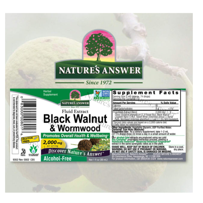 LowCost| Nature's Answer, Black Walnut & Wormwood, Fluid Extract, Alcohol-Free, 2,000 mg, 1 fl oz (3
