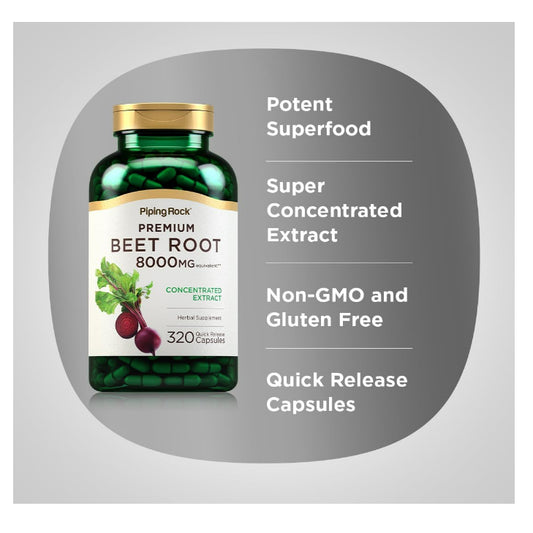 LowCostPH | Piping Rock Beet Root Powder Capsules 8000mg | 320 Caps | Concentrated Extract | Herbal