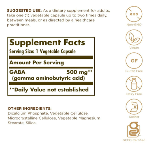 LowCost PH| Solgar, GABA, 500 mg, 50 Vegetable Capsules