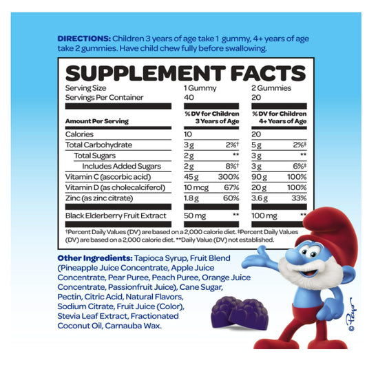 Lowcostph | The Smurfs, Kids Gummy, Immune Defense, Ages 3+, Smurf Berry, 40Gummy