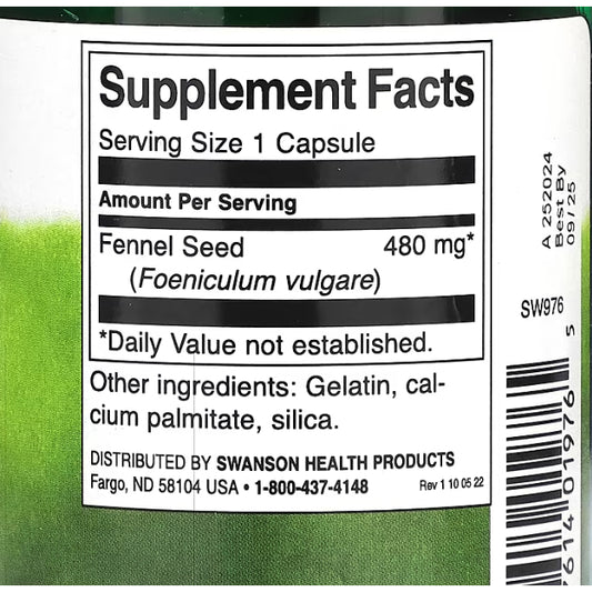 LowCost PH| Swanson, Full Spectrum Fennel Seed, 480 mg, 100 Capsules Constipatio & Bloating Relief