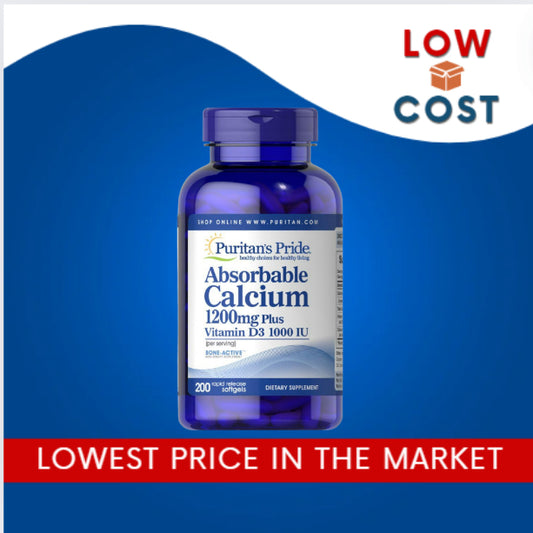 LowCostPH|Puritan's Pride Absorbable Calcium with Vitamin D 3 1000iu Softgels, 1200 mg, 200 Count
