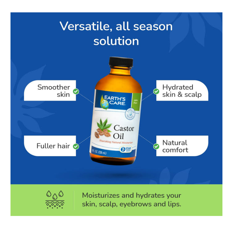 USAOnhand| Earth's Care Castor Oil - 100% Pure Castor Oil Expeller Pressed - All Natural 236ml