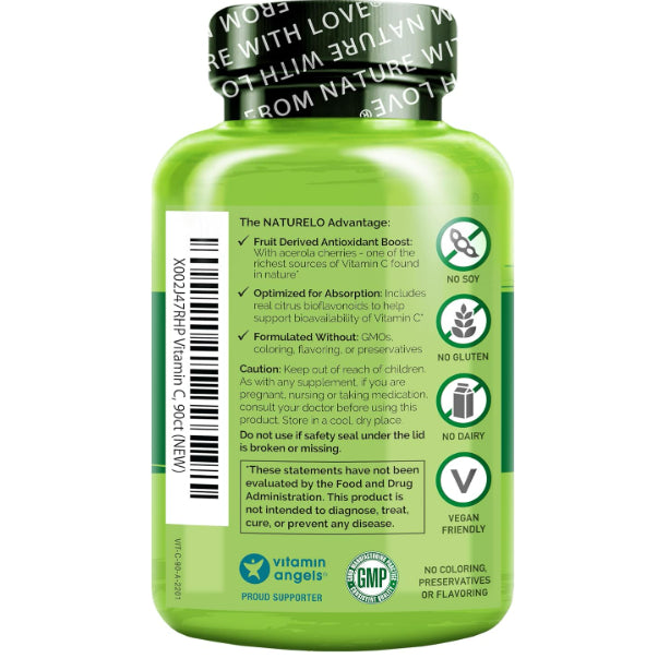 LowCost PH| NATURELO, Vitamin C With Acerola Cherries Plus Citrus Bioflavonoids, 90 Vegetarian Caps