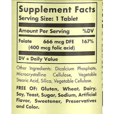 USA Onhand | Solgar, Folate, 1,333 mcg DFE, 400 mcg, Folate as Metafolin, Support Heart Health
