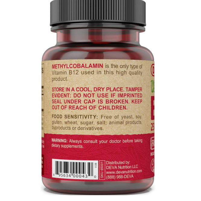 LowCost PH| DEVA Vegan Vitamins B-12, High Potency 2500 mcg B12, Fast Dissolve, Sublingual, 90 tabs
