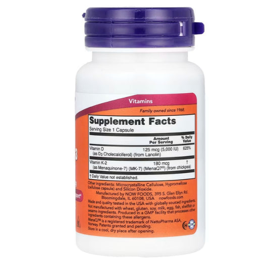 LowCostPH| NOW Foods, Mega D-3 & MK-7, 5,000 IU / 180 mcg, 60 Capsules