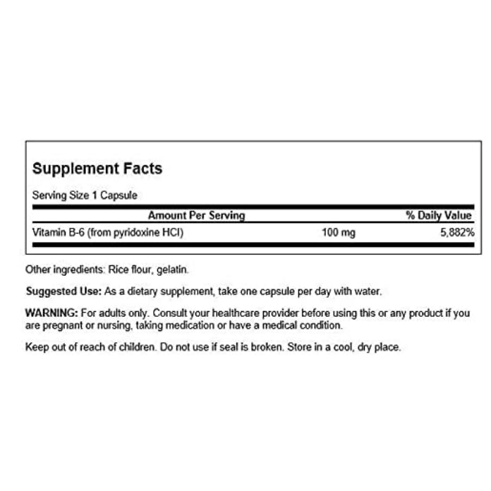 LowCost PH| Swanson, B6 Pyridoxine, 100 mg, 100 Capsules