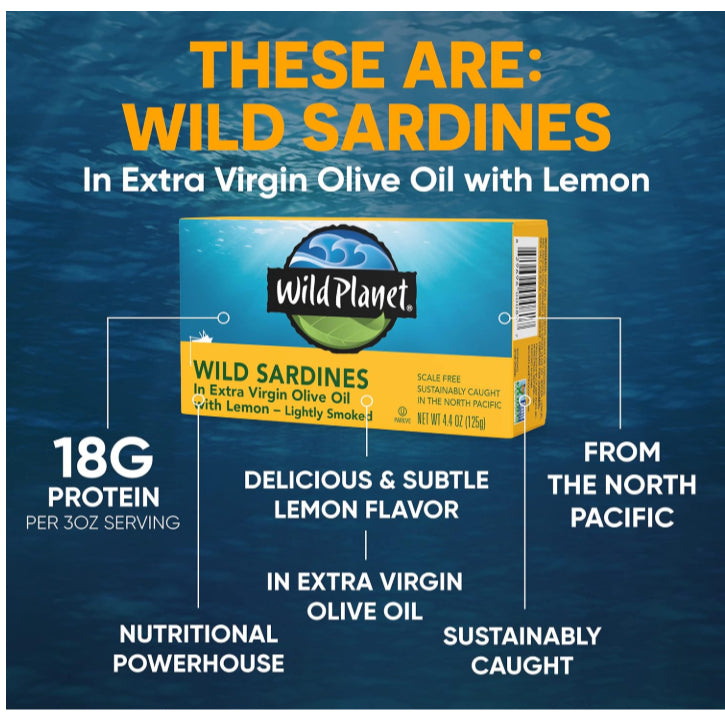 NaturalSolutions | Wild Planet, Sardines In Water, No Salt Added, Extra Virgin Olive Oil, Sea Salt