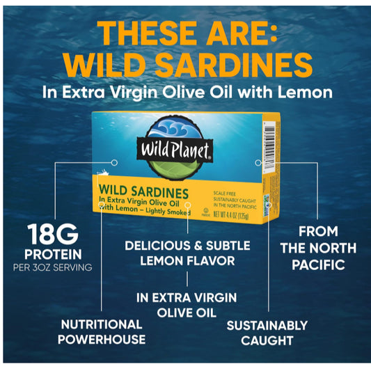 NaturalSolutions | Wild Planet, Sardines In Water, No Salt Added, Extra Virgin Olive Oil, Sea Salt