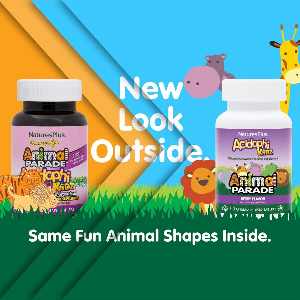 LowCostPh | NaturesPlus, Source of Life, Animal Parade, AcidophiKidz, Children's Chewable, Berry,