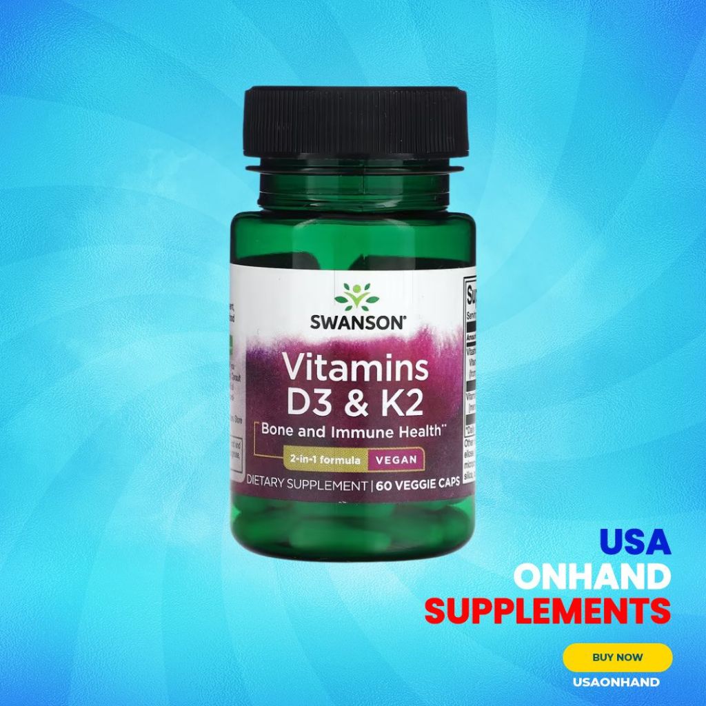 USA Onhand | Swanson, Vitamins D3 & K2, 60 Veggie Caps ( Bone and Immune Health )