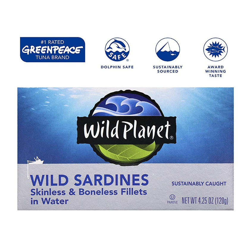 NaturalSolutions | Wild Planet, Sardines In Water, No Salt Added, Extra Virgin Olive Oil, Sea Salt