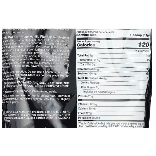 LowCostPH| California Gold Nutrition Sport, Plant-Based Protein, Vanilla, 2 lb (907 g)