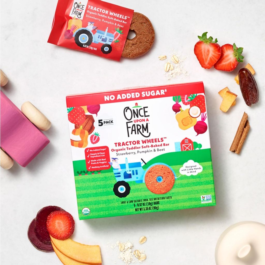 LittleSunshine | Once Upon A Farm, Organic Toddler Soft-Baked Bar, Tractor Wheels, Strawberry, Apple